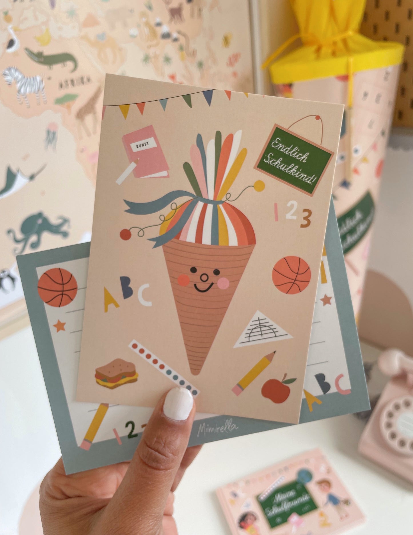 Mimirella, Postkarte, EInschulung, Schule