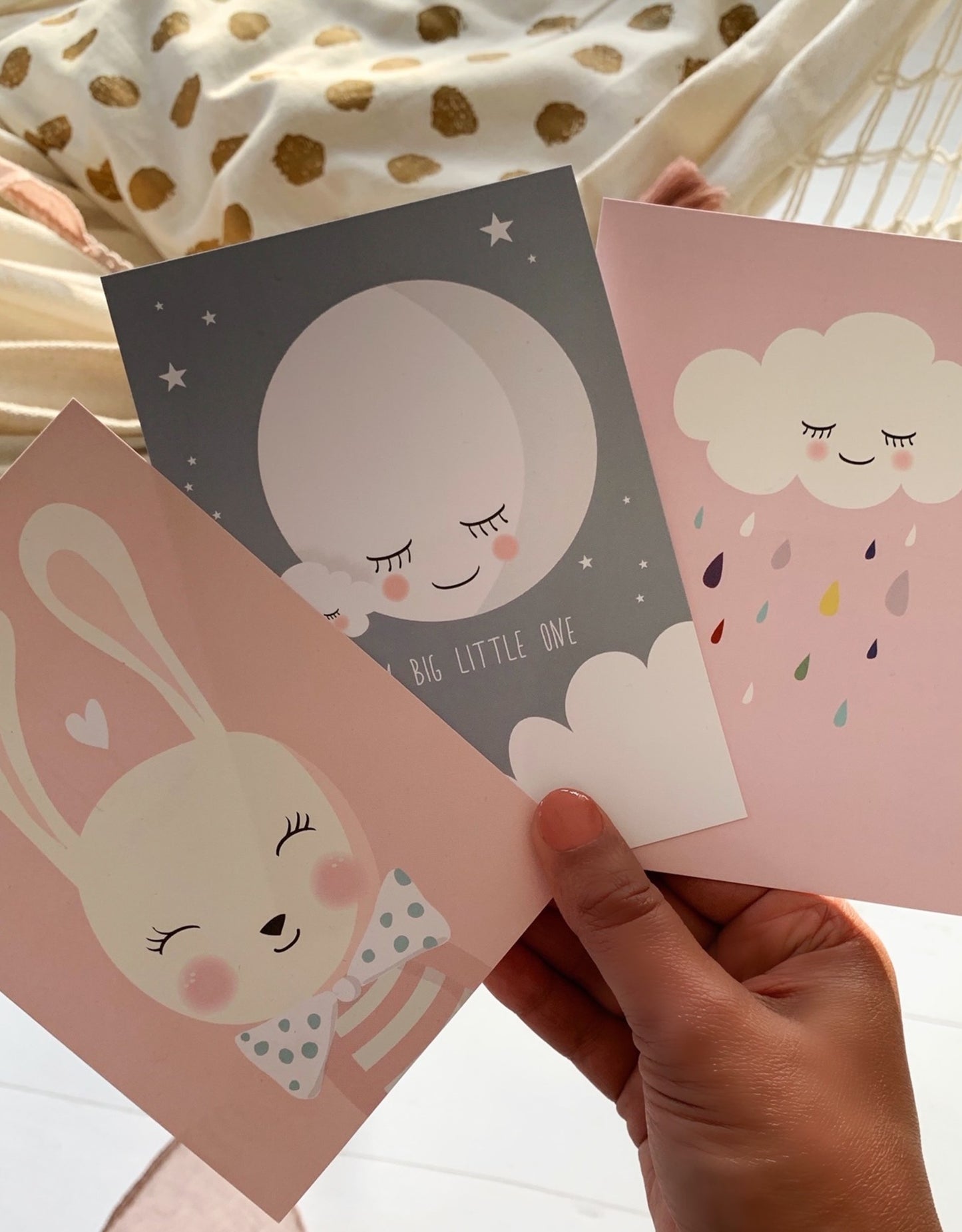 Postkarten "3er Set Hase, Wolke und Mond"