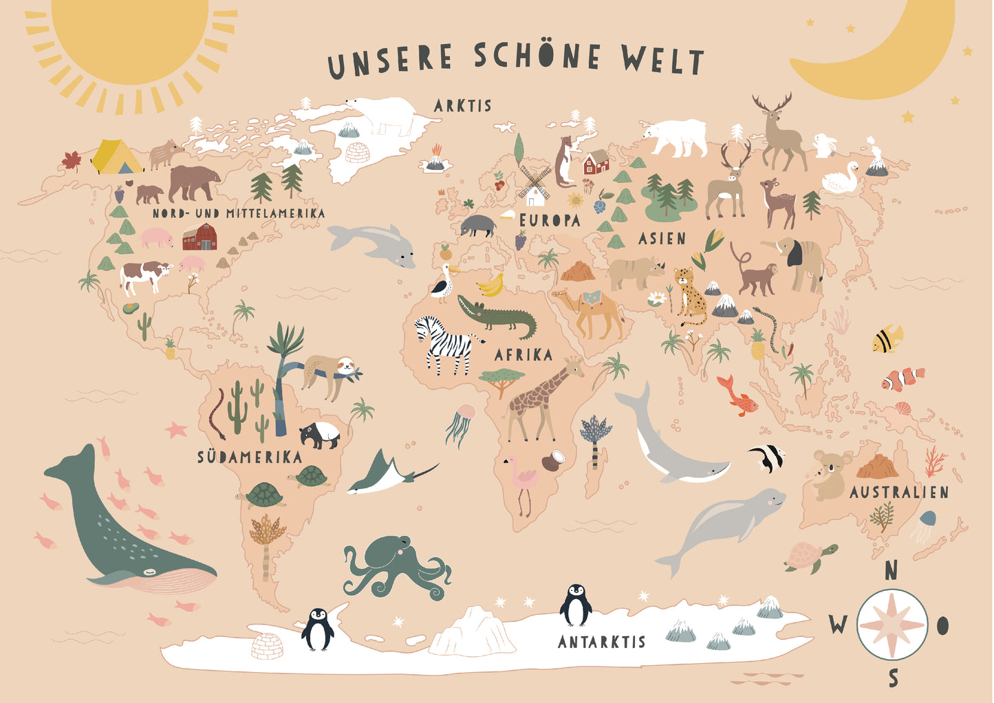 Poster "Weltkarte" rosé/natur