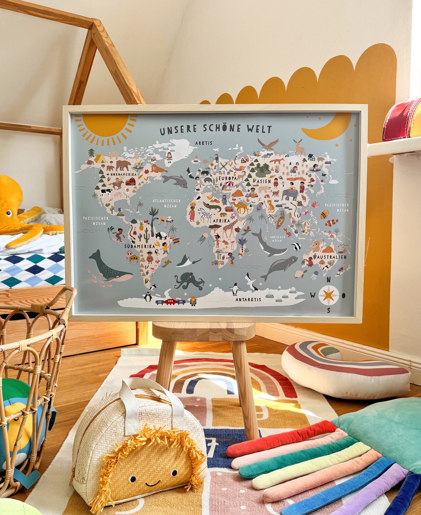 Poster "Weltkarte eine Welt" blau
