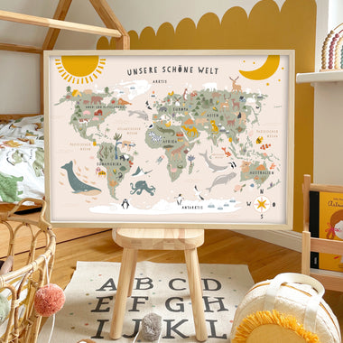Mimirella - Weltkarte für Kinder salbei, grün, natur